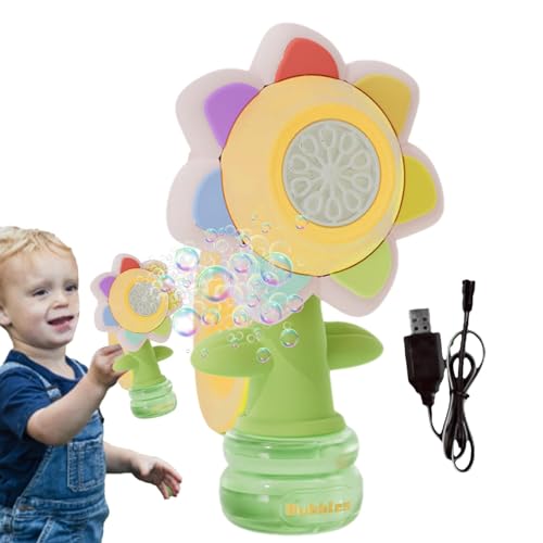 Sonnenblumen-Blasenmacher, automatisches Blasengebläse - Seifenblasengebläse für Kinder,Seifenblasenmaschine für Kinder, tragbar für Partys, auslaufsicher, vollautomatisches Sonnenblumen-Blasenspielze von Teksome