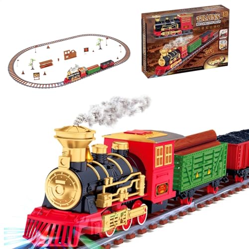 Teksome Elektrisches Zugspielzeug,Weihnachtseisenbahn-Set, Elektrische Eisenbahnstrecke mit Ton und Licht, Modelleisenbahnen, batteriebetriebenes Kleinkind-Lokomotive-Spielset für und Mädchen von Teksome