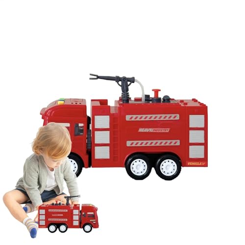 Teksome Feuerwehrauto,Feuerwehrauto für,Feuerwehrauto für und Mädchen | LED & Sirenen, große Klappleiter, Feuerwehrauto, Motorfahrzeug mit Wassersprühfunktion für Kleinkinder im Alter von 3–9 Jahren, von Teksome