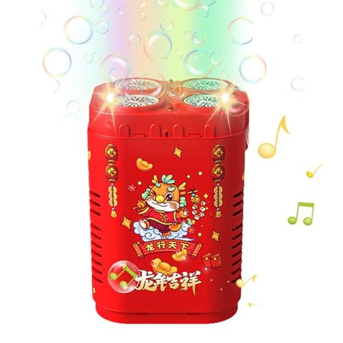 Teksome Feuerwerksblasenmaschine mit Lichtern für Partys – 48-Loch-Feuerwerksblasenmaschine, Kinderblasenmaschine mit Soundeffekten für Party, Weihnachten, chinesisches Neujahr von Teksome