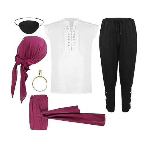 Teksome Halloween-Piratenkostüme | Renaissance-Piratenkostüm für Herren | Hemd Hose Gürtel Set für Halloween Cosplay Geburtstag Fotoshooting Bühnenparty Ehemann Karneval Aufführungen Teksome Halloween-Piratenkostüme | Renaissance-Piratenkostüm für Herren | Hemd Hose Gürtel Set für Halloween Cosplay Geburtstag Fotoshooting Bühnenparty Ehemann Karneval Aufführungen von Teksome