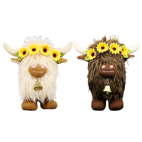 Teksome Highland Cow Stoffed Toy, Highland Cow Stoffed Animal - 2X Plüsch niedliche Spielzeugplüschies | Huggable Soft Highland Kuhpuppe für Kinderzimmer, Wohnzimmer, Schlafzimmer von Teksome