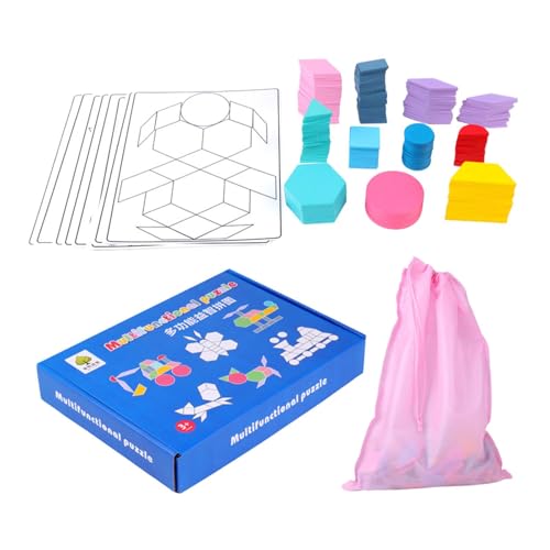 Teksome Holzmusterblöcke für Kinder - 180 Stück geometrische Blöcke - Tangrams-Spiel, Brain Teaser-Spielzeug, mit Designkarten, 48 Mustern, Puzzle-Geschenk von Teksome