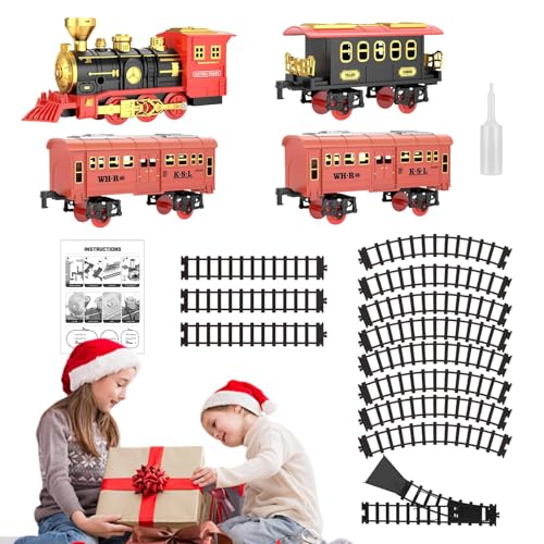 Teksome Kindereisenbahn-Set, Elektrisches Eisenbahn-Set - Klassisches Elektroeisenbahn-Spielzeug-Soundeisenbahn-Set - Lokomotivmodell, batteriebetriebener Eisenbahnbausatz, Weihnachtsspielzeug für von Teksome