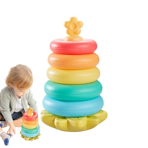 Teksome Regenbogen -Stapelringe, Regenbogenring -Staplerspielzeug,Regenbogenring -Stapelaktivität - Developmental Fine Motor Skill Sensory Spin Wheel für Zuhause, Klassenzimmer, Reisen von Teksome