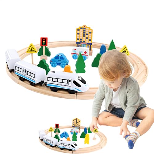 Teksome Spielzeugeisenbahn-Sets, Eisenbahnschienen-Set | Elektrische Züge mit Holzschienen,Lernaktivitäten im Vorschulalter, interaktive Eisenbahnbausätze für und Mädchen ab 3 Jahren von Teksome