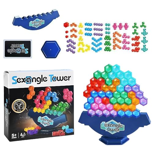 Teksome Tower Balance Game, Balance Stacking Game | Hexagonale Bausteine ​​Rätsel - STEM -Spielzeug, Lernaktivitäten, Partyversorgungen für Kinder und Erwachsene von Teksome