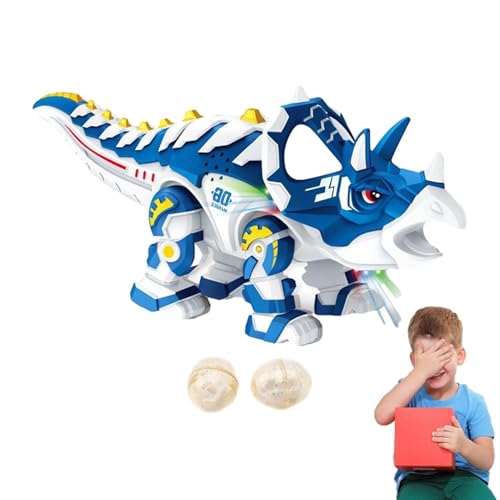 Teksome Triceratops-Figur, wandelndes Triceratops-Spielzeug,Elektrischer mechanischer Triceratops mit blinkenden Lichtern | Realistisches Dinosaurierspielzeug, Eier Legen beim Gehen, Tiermodell für von Teksome