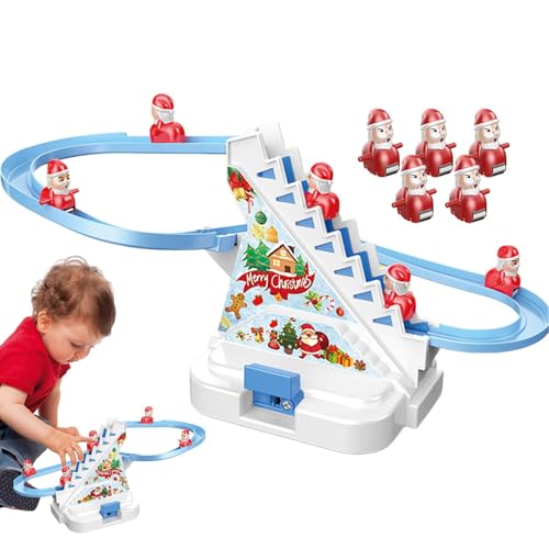 Teksome Weihnachtsmann-Kletterspielzeug, elektrische Weihnachtsmann-Kletterleiter - Santa Christmas Rolltreppe batteriebetrieben,Automatisches Achterbahn-Spielset, Leiterklettern, Weihnachtsmann für von Teksome