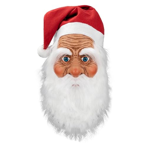 Teksome Weihnachtsmann-Latex-Gesichtsmaske,Weihnachtsmann-Gesichtsmaske,Realistisches Weihnachtsmann-Gesichtsteil - Gesichts-Cosplay-Halbmaske, Latex-Vollmaske mit Bart, roter Hut, von Teksome