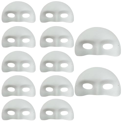 Teksome Weiße Maske für Graffiti, übermalbare weiße Gesichtspackung, 12 Stück Halbgesichts-Bastelmasken, Leere Graffiti-Maske, Farbmaske für Karneval, Cosplay, Maskerade von Teksome