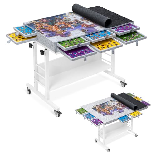 Tektalk 2000 Piece Foldable Felt Jigsaw Puzzle Board with Height Adjustment, Puzzle Table with 2 Felt Cover & 8 Sorting Trays/Drawers, Easel with Legs, Enclosed with 4 Roller Wheels - Light Gray Tektalk 2000 Piece Foldable Felt Jigsaw Puzzle Board with Height Adjustment, Puzzle Table with 2 Felt Cover & 8 Sorting Trays/Drawers, Easel with Legs, Enclosed with 4 Roller Wheels - Light Gray von Tektalk