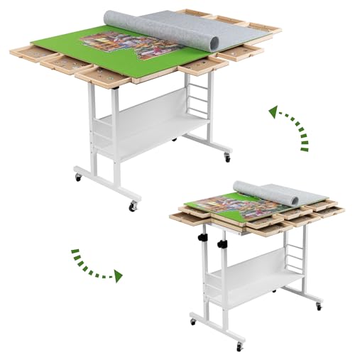 Tektalk 2000 Piece Foldable Puzzle Board with Height Adjustment, Jigsaw Puzzle Table with 2 Felt Cover & 8 Sorting Trays/Drawers, Puzzle Easel with Legs, Enclosed with 4 Roller Wheels - Gray von Tektalk