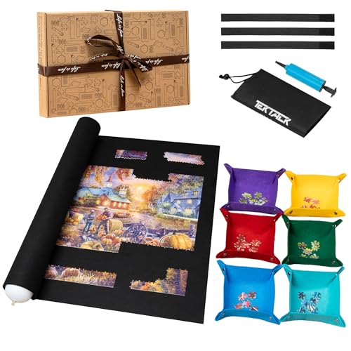 Tektalk 3000-Pc Jigsaw Puzzle Mat with 6 Felt Sorting Trays, Higher-Capacity Design, Roll-up Mat in Delicate Packaging Box with Hand Pump, Storing for 3000, 2000, 1500, 1000, 500 Jigsaw Puzzle Pieces von Tektalk