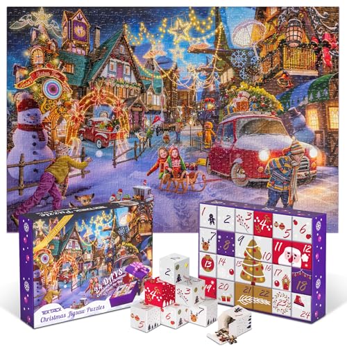 Tektalk Countdown bis Weihnachten, Urlaubsdesigns Geschenke, Adventskalender 2024 Weihnachtspuzzles, 1008 Teile Puzzles, 24 Boxen Puzzles für Erwachsene und Kinder - Weihnachtliche Unterhaltung von Tektalk