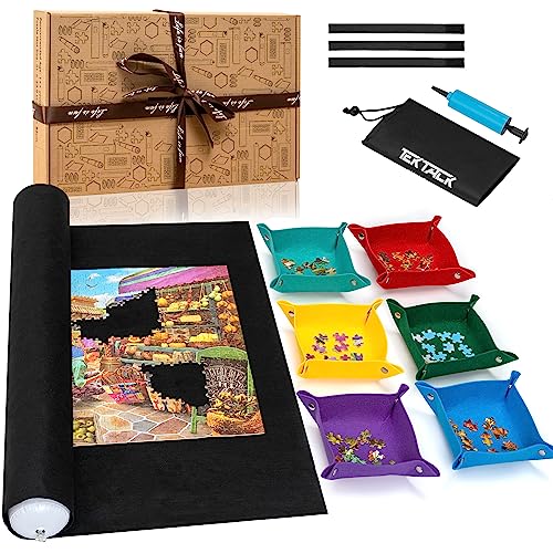 Tektalk Design mit höherer Kapazität mit 6 bunten Filzsortierschalen, Puzzle-Rollmatte in filigraner Verpackungsbox mit Handpumpe zum Speichern und Aufbewahren für 2000, 1500, 1000, 500 Puzzleteile von Tektalk