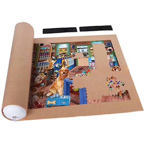 Tektalk Puzzle-Rollmatte, Puzzle-Aufbewahrung, Puzzle-Sparer, Puzzle-Speichersystem, Puzzleunterlage, Puzzlematte with 2 Elastic Straps Inflatable Tube, Puzzles bis zu 1500 Stück aufbewahren – Khaki von Tektalk