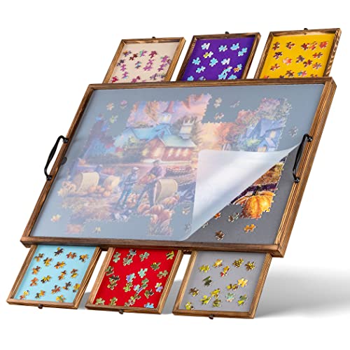 Tektalk Puzzlebrett mit Griffen und PP-Abdeckung, tragbar und leicht, Puzzletisch mit 6 Sortierschubladen, Puzzle-Plateau mit Filzmatten-Oberfläche, für bis zu 1000 Puzzleteile Tektalk Puzzlebrett mit Griffen und PP-Abdeckung, tragbar und leicht, Puzzletisch mit 6 Sortierschubladen, Puzzle-Plateau mit Filzmatten-Oberfläche, für bis zu 1000 Puzzleteile von Tektalk