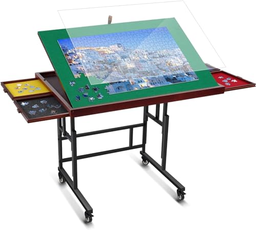 1500 Teile Puzzletisch mit 4 farbigen Schubladen und Beinen,Tragbarer Puzzlebrett Verstellbarer Winkel, Puzzletisch für Erwachsene Puzzle von Telguua