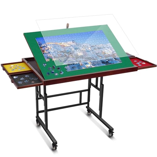 Telguua 1500 Teile Puzzletisch mit 4 farbigen Schubladen und Beinen,Tragbarer Puzzlebrett Verstellbarer Winkel, Puzzletisch für Erwachsene Puzzle von Telguua