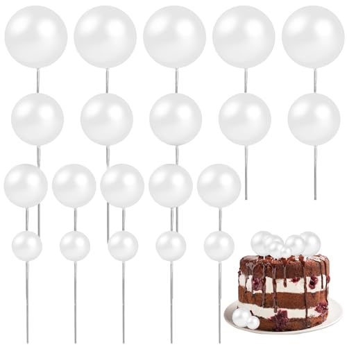 20 Stück Weiß Tortendeko Kugeln Kuchendekoration Happy Birthday Tortendeko Hochzeit Geburtstag Cupcake Topper Kuchenkugeln Runde Kuchendekoration Ballon für Familienessen Babyparty (Weiß) von Telooco