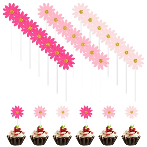 21 Stück Gänseblümchen Geburtstag Tortendeko Hochzeit Kuchen Deko Torten Topper Kuchendeko Papier Essbare Blumen für Torte Obstschale Joghurt Schüssel DIY Cupcake Topper Deko von Telooco