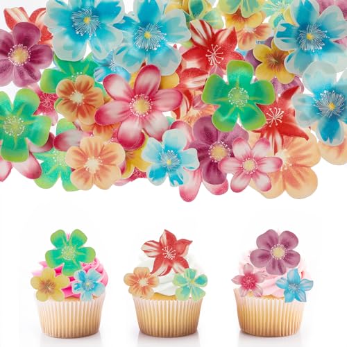 50 Stück Blumen Cupcake Toppers Tortendeko Hochzeit Tortenaufsatz Oblatenpapier Zuckerblumen für Torten Kuchendeko Hawaiian Blumen Kuchenaufsätze für Hochzeit Geburtstag Babyparty von Telooco