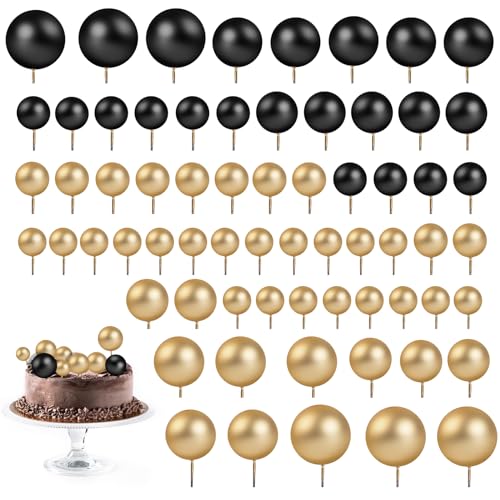 66 Stück Cake Topper Geburtstag Tortendeko Kugeln Schwarz Gold Hochzeit Tortendeko Kuchenaufsätze Kuchen Kugeln Deko Cake Kuchendekoration für Geburtstag Jahrestag Babyparty (4 Größen) von Telooco