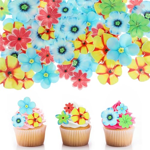 Telooco 75 Stück Blumen Kuchendeko Geburtstag Torten Topper Hochzeit Tortendeko Blumen für Torte Cupcake Topper Oblatenpapier Torten Deko für Geburtstag Babyparty Partyzubehör von Telooco