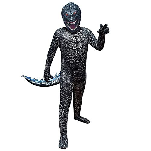 Godzilla Vs Kong Halloween-Party Kinder Cosplay Kostüm für Jungen, Rollenspiel, Overall und Maske, Show Kleidung, 2-teilig, Alter 2–12 Jahre (schwarz, 11–12 Jahre) von Temolie