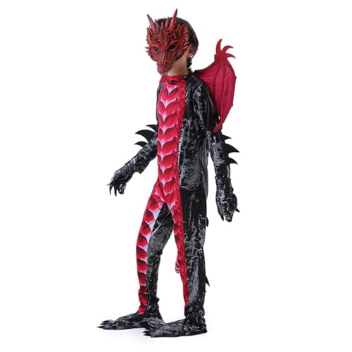 Temolie Performance Kostüm Kind Junge Drachen Kostüm, Cosplay Drachen Flügel und Maske, Halloween Anzug Drachen Anzug für Jungen für Parteien (red, S (5-7 Years)) von Temolie