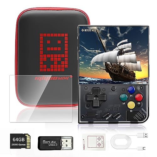 Handheld Spielkonsole for Miyoo Mini Plus, 3,5 Zoll IPS-Bildschirm Linux-System Handheld Console, 64G 20000+ Klassische Spiele Emulator Handheld mit Tragbaren Tasche, Unterstützt WLAN-Kampf von Temoo