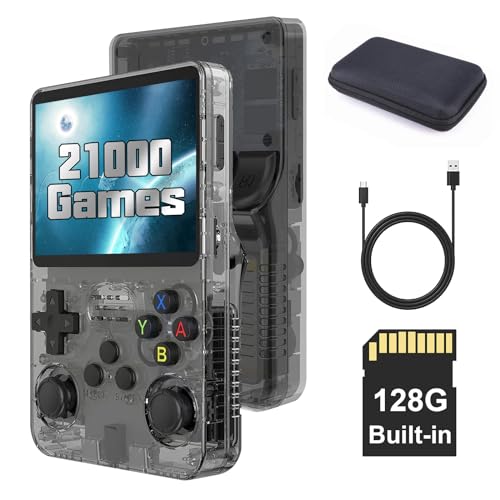 R36S Handheld Spielkonsole, Open Source Linux System 3,5 Zoll IPS Bildschirm Retro Handheld Konsole mit Tasche, 128G TF Karte 17000+ Spiele 10+ Emulatoren 3500mAh Akku Emulator Handheld von Temoo