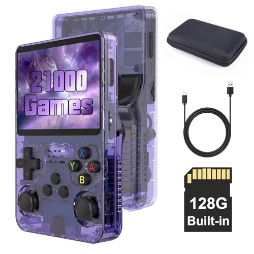 R36S Handheld Spielkonsole, Open Source Linux System 3,5 Zoll IPS Bildschirm Retro Handheld Konsole mit Tasche, 128G TF Karte 17000+ Spiele 10+ Emulatoren 3500mAh Akku Emulator Handheld von Temoo