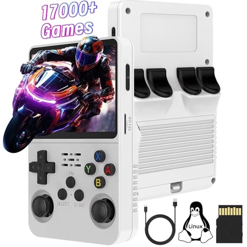 Temoo R36S Handheld Spielkonsole, 3,5 Zoll IPS Bildschirm Open Source Linux System Retro Handheld 128G TF Karte 17000+ Spiele 10+ Emulatoren Handheld Emulator mit Dual 3D Joysticks von Temoo