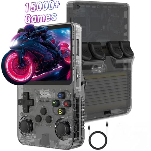 R36S Handheld Spielkonsole, 3,5 Zoll IPS Bildschirm Open Source Linux System Retro Handheld 64G TF Karte 15000+ Spiele 10+ Emulatoren Handheld Emulator mit Dual 3D Joysticks von Temoo