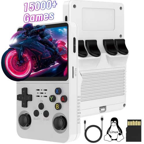 Temoo R36S Handheld Spielkonsole, 3,5 Zoll IPS Bildschirm Open Source Linux System Retro Handheld Konsole, 64G TF Karte 15000+ Spiele 10+ Emulatoren Emulator Handheld mit Dual 3D Joysticks von Temoo