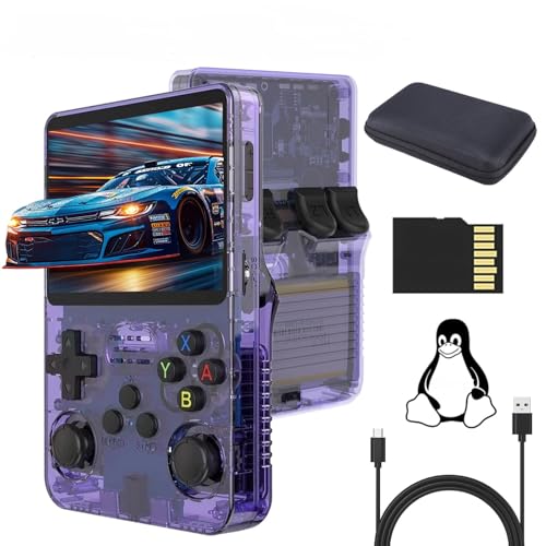 R36S Handheld Spielkonsole, Open Source Linux System 3,5 Zoll IPS Bildschirm Retro Handheld Konsole mit Tasche, 128G TF Karte 17000+ Spiele 10+ Emulatoren 3500mAh Akku Emulator Handheld von Temoo