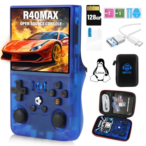 Temoo R40MAX Retro Handheld Spielkonsole, 3,5 Zoll IPS Bildschirm Open Source Linux System Retro Spielekonsole, 128G TF Karte 2W+ Spiele 30+ Emulatoren 4000mAh Akku Emulator Handheld von Temoo