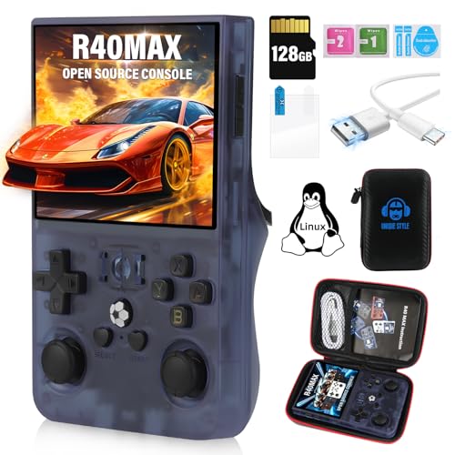 R40MAX Retro Handheld Spielkonsole, 3,5 Zoll IPS Bildschirm Open Source Linux System Retro Spielekonsole, 128G TF Karte 2W+ Spiele 30+ Emulatoren 4000mAh Akku Emulator Handheld von Temoo