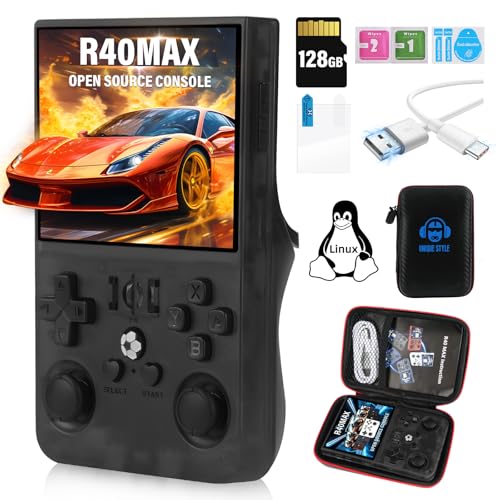 R40MAX Retro Handheld Spielkonsole, 3,5 Zoll IPS Bildschirm Open Source Linux System Retro Spielekonsole, 128G TF Karte 2W+ Spiele 30+ Emulatoren 4000mAh Akku Emulator Handheld von Temoo