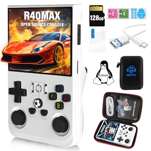 R40MAX Retro Handheld Spielkonsole, 3,5 Zoll IPS Bildschirm Open Source Linux System Retro Spielekonsole, 128G TF Karte 2W+ Spiele 30+ Emulatoren 4000mAh Akku Emulator Handheld von Temoo