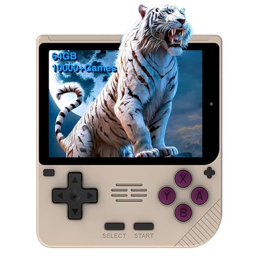 Retro Handheld Spielkonsole für Powkiddy V10, 3,5 Zoll IPS Open Source Linux System Emulator Konsole, 10+ Emulatoren Emulator Handheld Console Unterstützung Controller, 10000 Spiele 64GB Khaki von Temoo