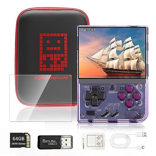 Temoo Miyoo Mini Plus Retro Spielekonsole, 64G tragbare Retro-Handheld-Spielekonsole, unterstützt 25000 klassische Spiele, Retro-Spielekonsole mit 3,5-Zoll-IPS-HD-Bildschirm und einer tragbaren Tasche von Temoo