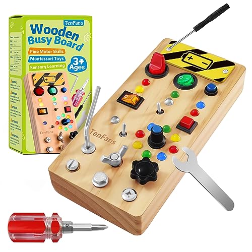 TenFans Busy Board Montessori Spielzeug mit LED-Lichtschalter und Schraubendreher-Tools - Sensorisches Spielzeug für Kleinkinder ab 3 Jahren - Reiseaktivität und Lernspielzeug zur der Feinmotorik. von TenFans