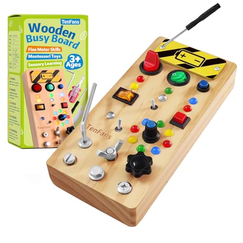 TenFans Montessori Busy Board - Sensorisches Lernspielzeug mit LED-Schalter, Schraubendreher-Tools & Feinmotorik-Aktivitäten für Kinder ab 1 Jahr - Reise-Spielzeug zur Entwicklungskompetenz TenFans Montessori Busy Board - Sensorisches Lernspielzeug mit LED-Schalter, Schraubendreher-Tools & Feinmotorik-Aktivitäten für Kinder ab 1 Jahr - Reise-Spielzeug zur Entwicklungskompetenz von TenFans