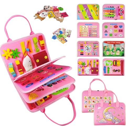 TenFans Montessori Spielzeug ab 1 Jahr - Busy Board für Feinmotorik & Sensorik - Reisespielzeug für Auto/Flugzeug mit Reißverschluss, Schnallen und Klettband - Lernspiel Geschenk für Mädchen TenFans Montessori Spielzeug ab 1 Jahr - Busy Board für Feinmotorik & Sensorik - Reisespielzeug für Auto/Flugzeug mit Reißverschluss, Schnallen und Klettband - Lernspiel Geschenk für Mädchen von TenFans
