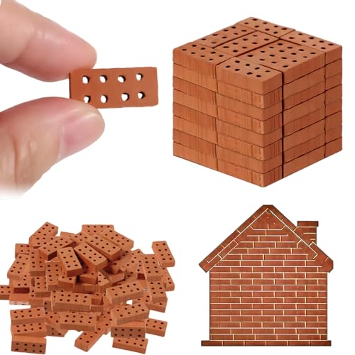 TenaLucy 50 Stück Mini Ziegelsteine,Mini Ziegel Rote Miniatur Ziegelsteine Backsteine Mini Modellziegel DIY Puppenhaus Ziegel Mini Simulation Ziegel Mini Scale Ziegel,Wichtel Zubehör,8 Loche Ziegelrot von TenaLucy