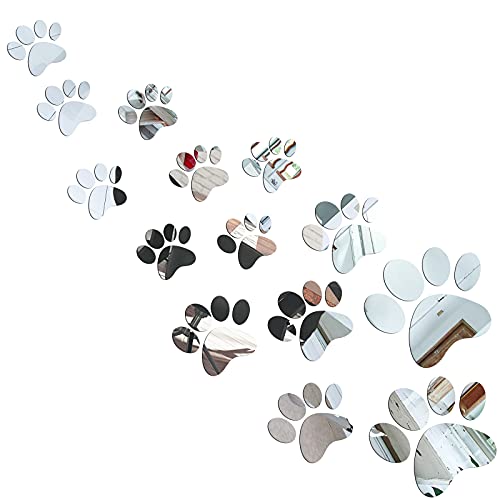 14 Stücke Pfote Spiegel Abziehbilder Hunde Fußabdrücke Wandaufkleber Set DIY Acryl Pfote Aufkleber Abnehmbare Wand Pfote Dekor Dekoration von 3 Größen für Wohnzimmer Schlafzimmer Wandbild von Tenare