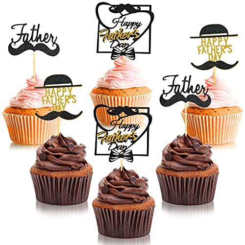 36 Stück Glitzer Vatertag Cupcake Topper Happy Father's Day Cake Toppers für Vatertag Party Supplies Kuchen Dessert Picks Dekoration von Tenare